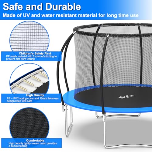 Simple Deluxe Trampoline for Kids with Safety Enclosure Net Wind Stakes 400LBS Weight Capacity 12FT Blue Inside Net