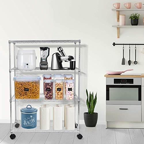 3-Tier Heavy Duty Foldable Metal Rack Storage Shelving Unit with Wheels Moving Easily Organizer Shelves Great for Garage Kitchen Holds up to 750 lbs Capacity, Black