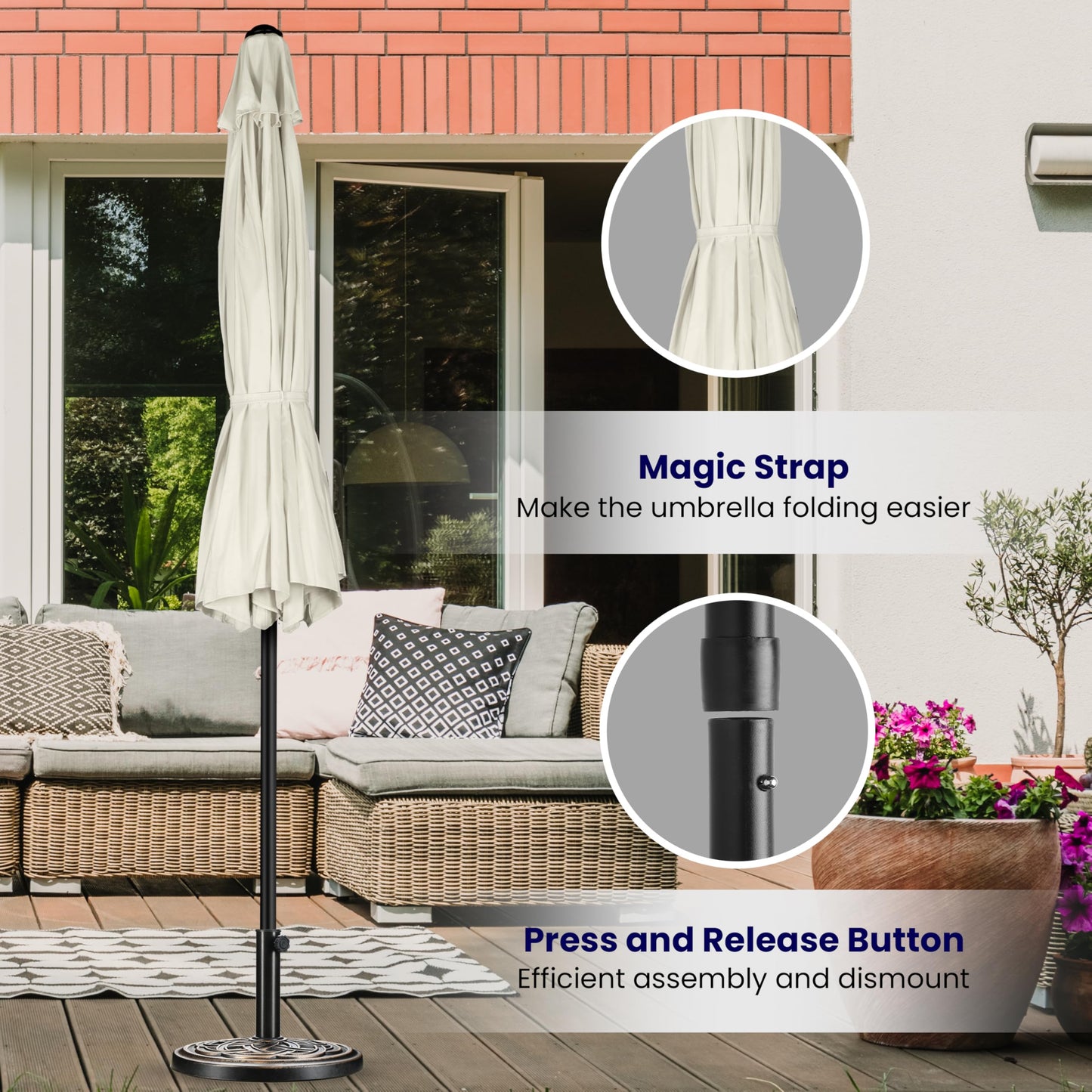iPower 9ft Patio Umbrella Outdoor Table Umbrellas with 8 Sturdy Ribs, Push Button Tilt and Crank for Yard, Pool and Garden
