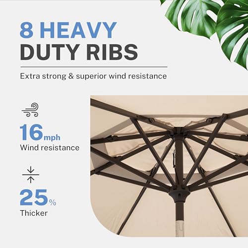 Simple Deluxe 9' Double-Layer Patio Umbrella with Push Tilt & Crank Lift, UV Protection Waterproof Sunshade for Pool/Beach/Garden Table (8 Sturdy Ribs)