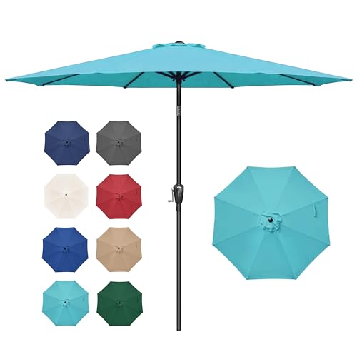 Simple Deluxe 9FT Outdoor Patio Umbrella Table Market Umbrella with Push Button Tilt and Crank, 8 Sturdy Ribs, UV Protection Waterproof for Garden, Lawn, Deck, Backyard, Pool