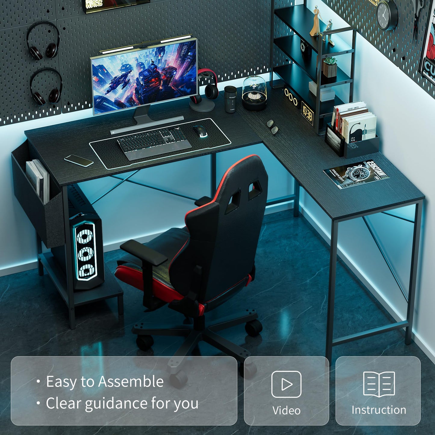 50-Inch Computer Gaming Corner L Shaped Desk, Sturdy Desk