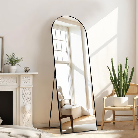Simple Deluxe Arched Full Length Mirror, Floor Mirror with Stand, 59"x16" Mirrors for Wall, Wall Mirror Full Length, Body Floor Mirror, Wall Mounted Mirror for Bedroom, Black