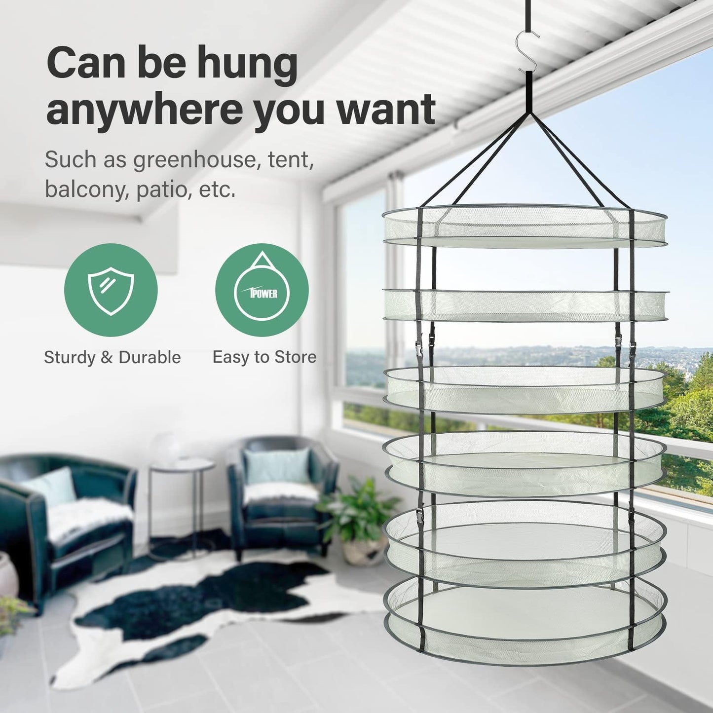 YSSOA 4 Layer 24'' Herb Drying Rack, Hanging Dry Mesh Folding Basket Dryer with Detachable Design & Hook for Plants, Herbs, Seeds and Buds in Grow Tent, Closet, Hydroponics, Garden Outdoor