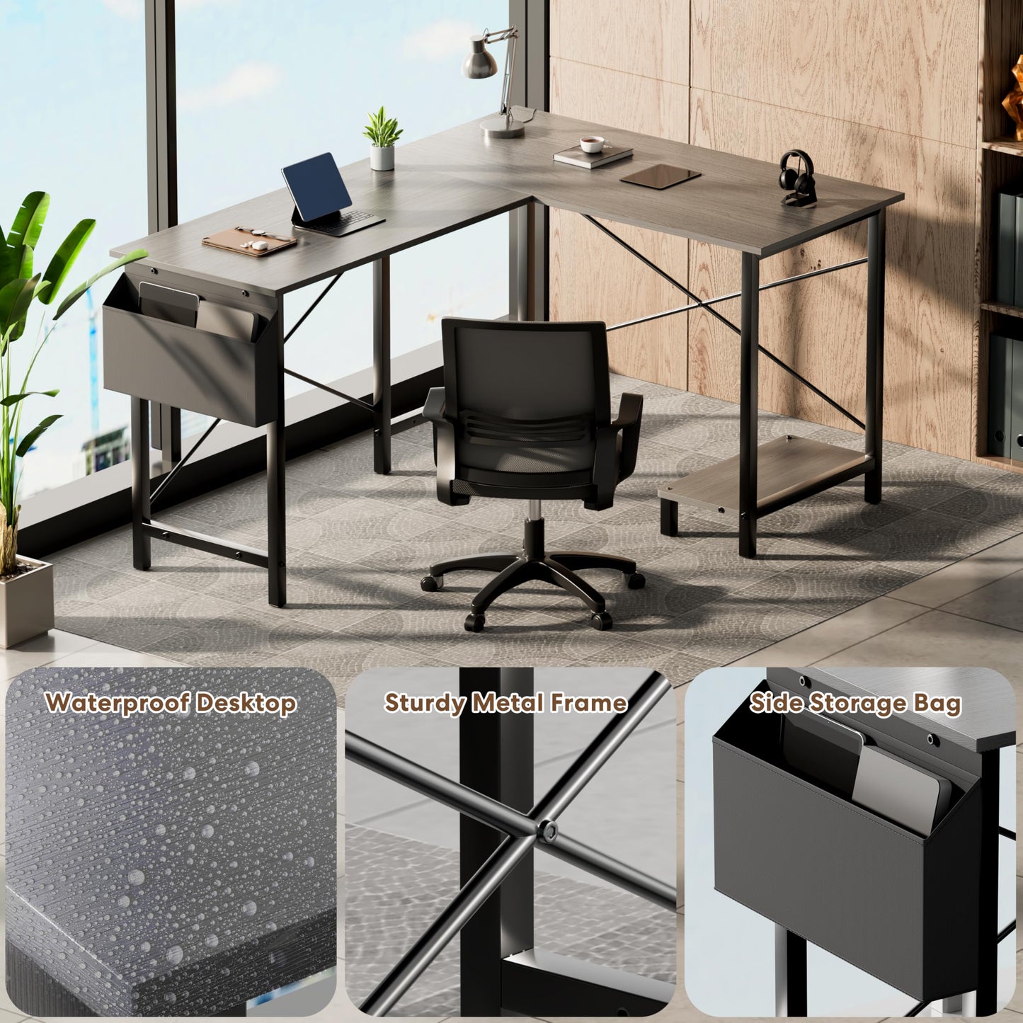 YSSOA 50" L Shaped Gaming Desk with Reversible Corner - Home Office Computer Desk with Wood Top, Metal Frame, CPU Stand & Storage Bag for Small Space, Gaming Room