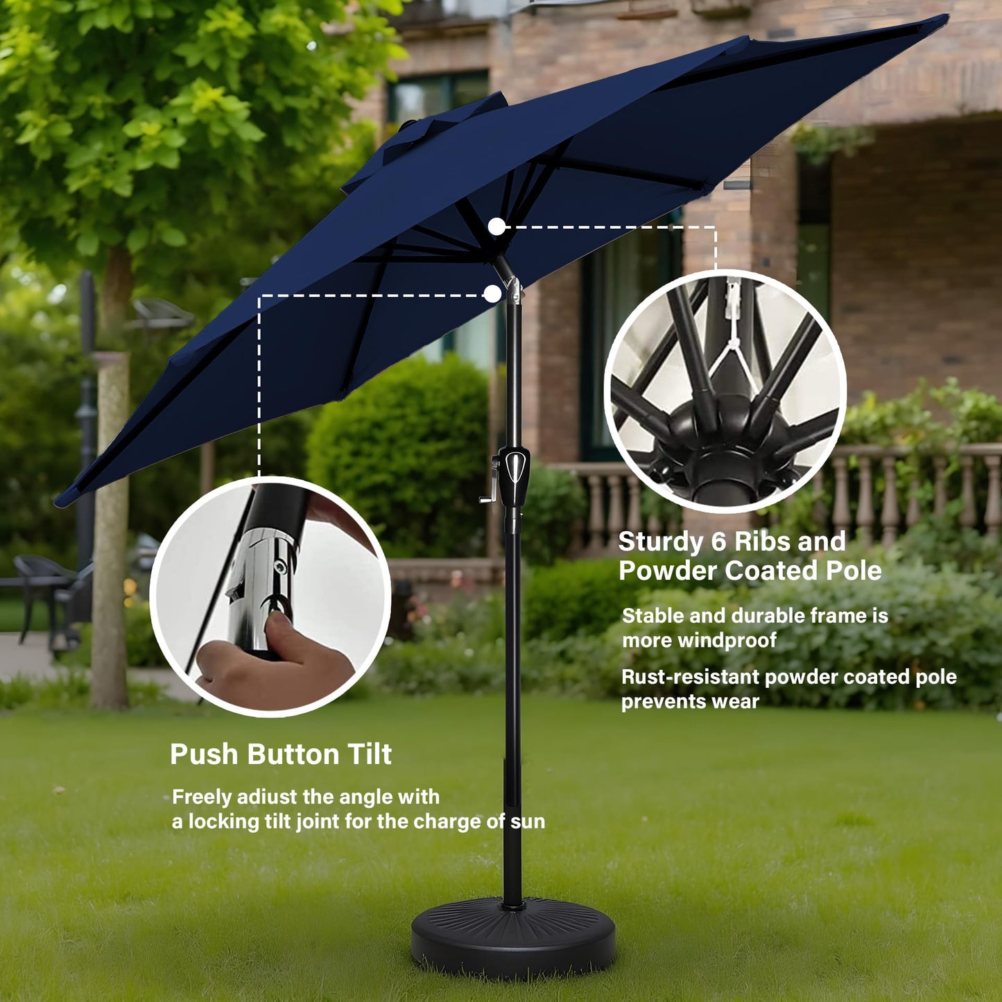 InfiniPower Outdoor Patio Umbrella Table Umbrellas with Push Button Tilt/Crank, UV Protection Waterproof for Garden Deck Backyard Pool,