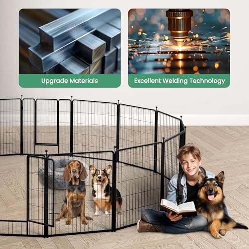Dog Playpen, Heavy Duty Metal Pet Playpen Indoor Outdoor for Camping, Yard, RV, Garden Fence, Privacy Patio, Black