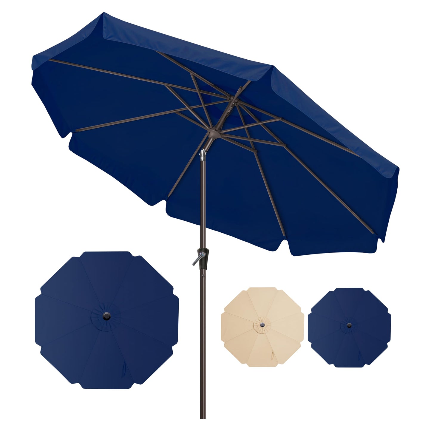 Simple Deluxe 9' Patio Umbrella with Wind-Floating Valances, Push Button Tilt & Crank Lift, UV Protection Sunshade for Table, Garden, Pool, Beach