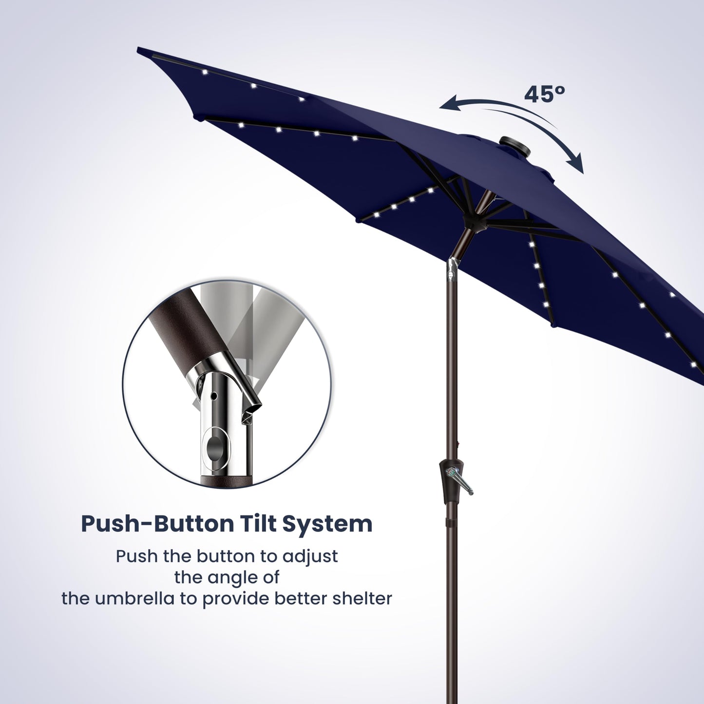 Simple Deluxe 9' Solar Patio Umbrella 32 LED Lighted Table Market Umbrellas with Push Button Tilt/Crank Outdoor Umbrella for Garden, Deck, Backyard and Pool