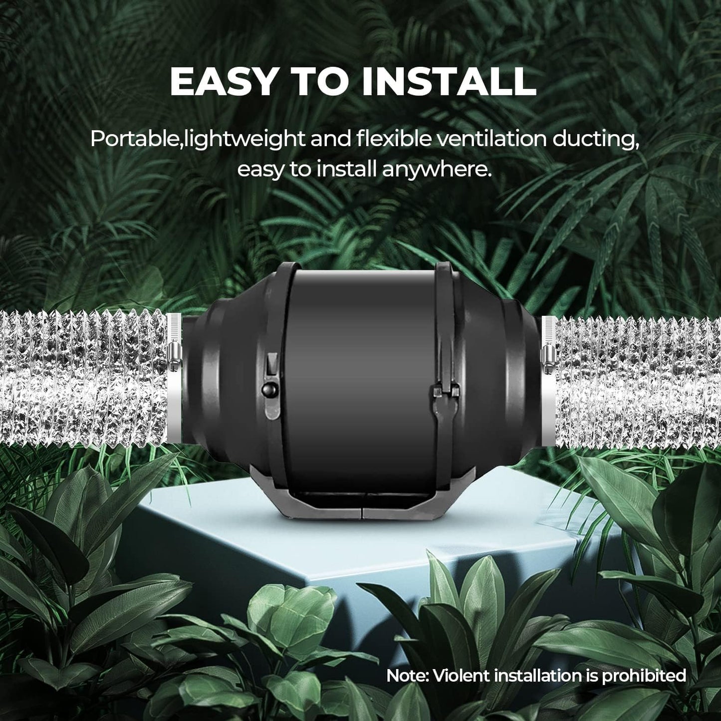 HealSmart Exhaust Inline Duct Fan Vent Booster Blower and Non-Insulated Flex Air Aluminum Foil Ducting for Indoor Grow Tent Hydroponics Ventilation