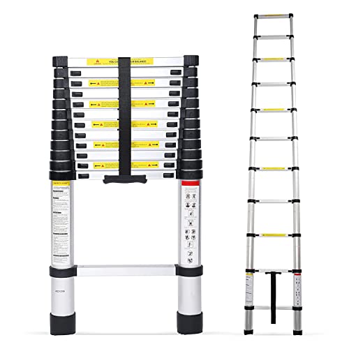 Simple Deluxe Telescoping Ladder 12.5FT Aluminum One-Button Retraction Extension System for Indoor and Outdoor Use, 330lb Load Capacity