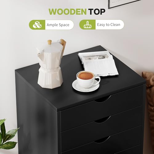 5 Drawer Chest, Storage Cabinet Dressers with Wheels, Dressers Storage Cabinets, Dresser Mobile Cabinet with Wheels, Room Organizer, Drawers Wood Organization Furniture for Office, Home, White