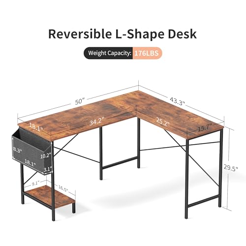 50-Inch Computer Gaming Corner L Shaped Desk, Sturdy Desk