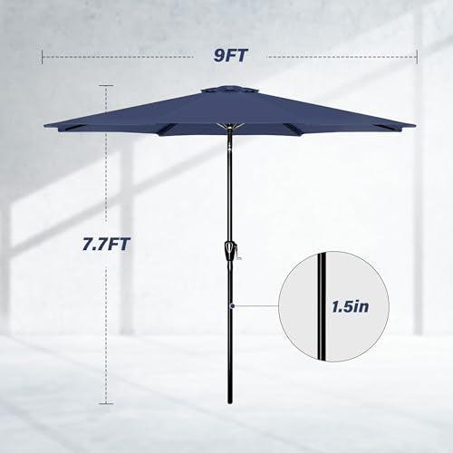 Simple Deluxe 9FT Outdoor Patio Umbrella Table Market Umbrella with Push Button Tilt and Crank, 8 Sturdy Ribs, UV Protection Waterproof for Garden, Lawn, Deck, Backyard, Pool