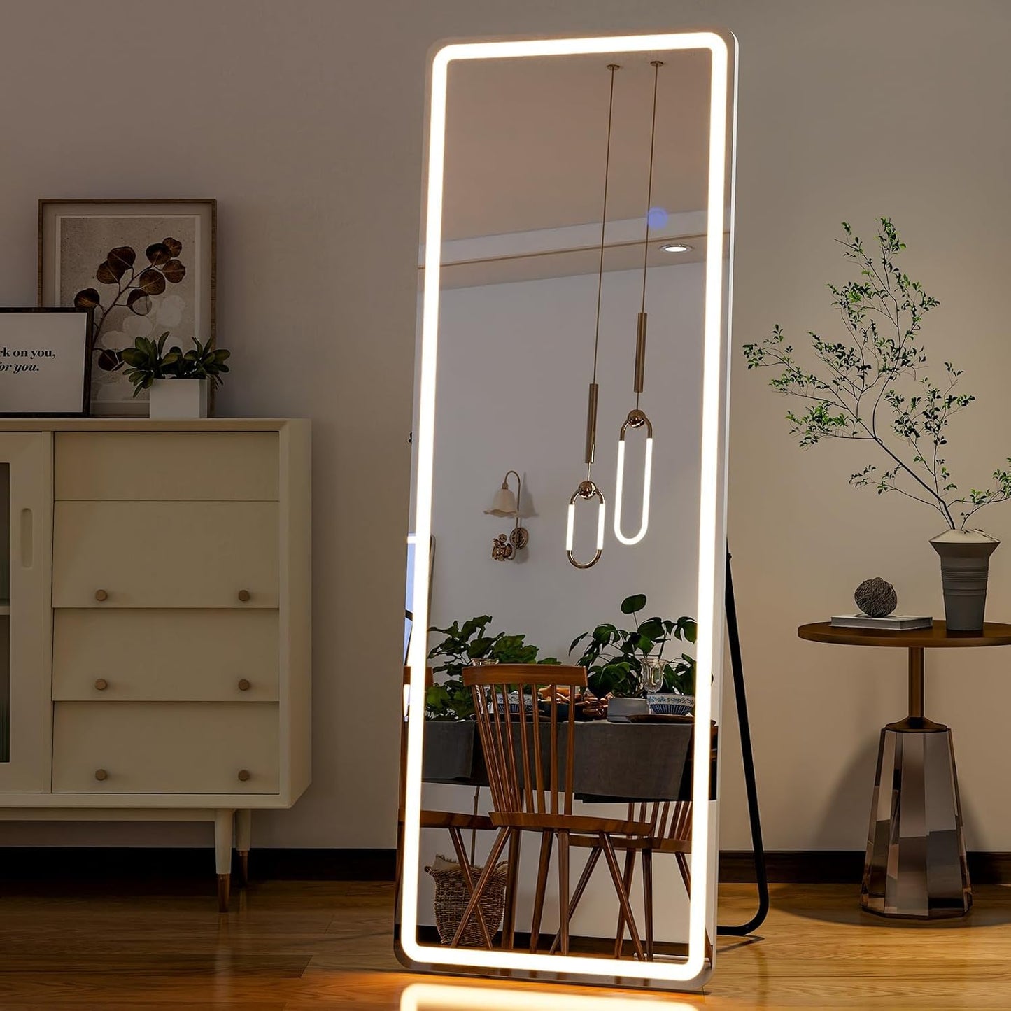 Simple Deluxe Floor Mirror with Dimming & 3 Color Lighting, Free Standing Floor Mirror, Lighted Full Body Mirror for Bedroom, Dressing Room, Cloakroom