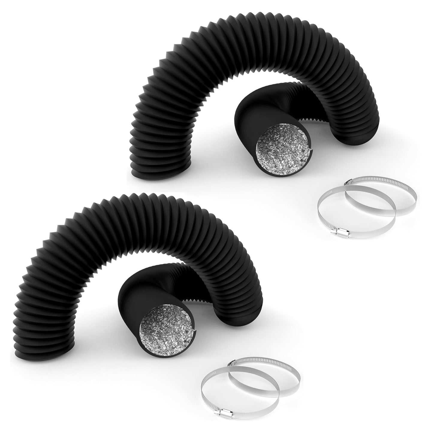 iPower Flexible 6 Inch 8 Feet Aluminum Ducting 4 Layer Protection Dryer Vent Hose for HVAC Heating Cooling Exhaust and Ventilation, 2 Clamps Included, Black