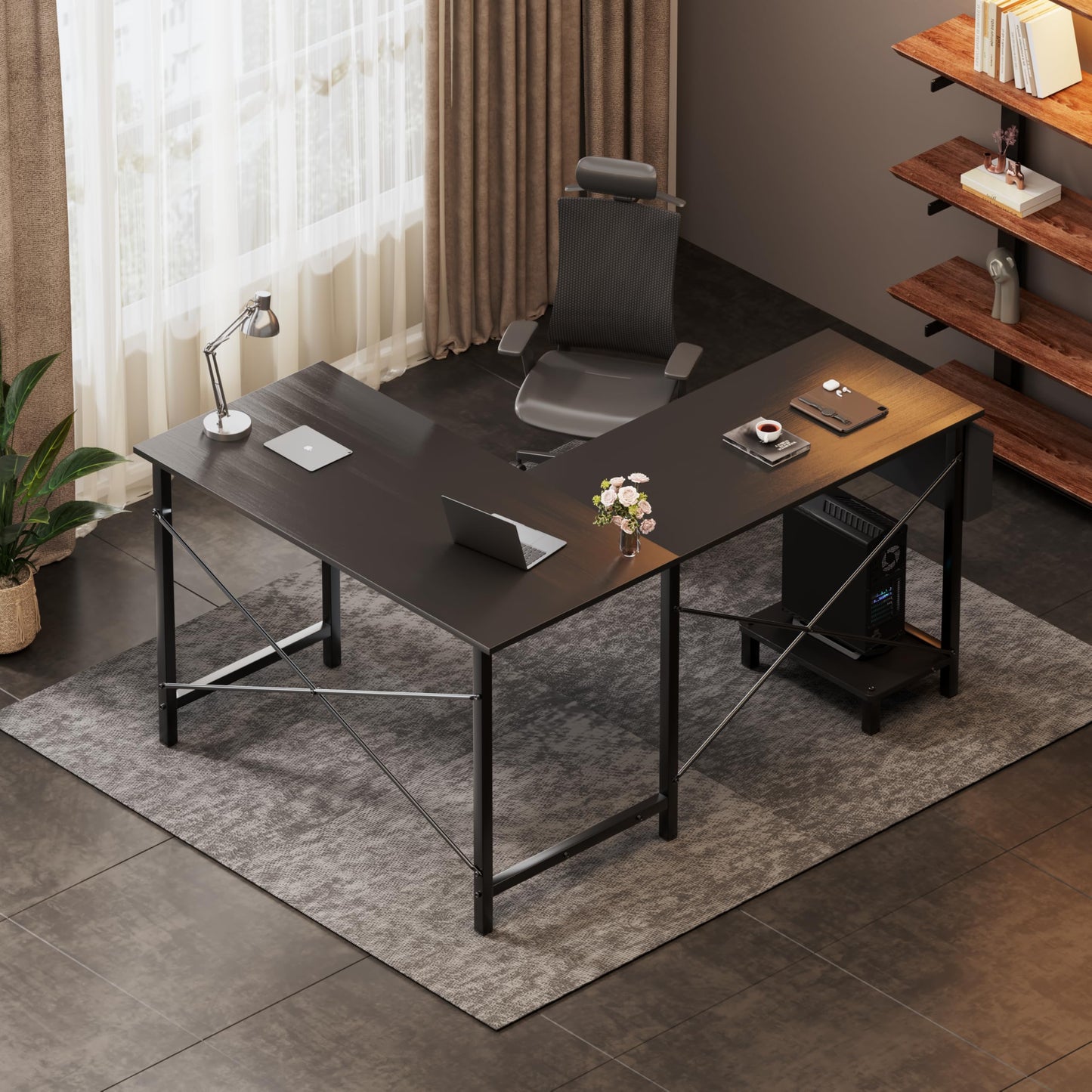 YSSOA 50" L Shaped Gaming Desk with Reversible Corner - Home Office Computer Desk with Wood Top, Metal Frame, CPU Stand & Storage Bag for Small Space, Gaming Room