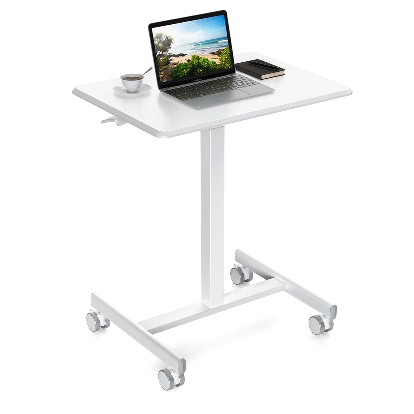 YSSOA Mobile Small Standing Desk - Rolling Desk with Adjustable Height and Lockable Wheels, Sit-Stand Laptop Table, Portable Computer Workstation