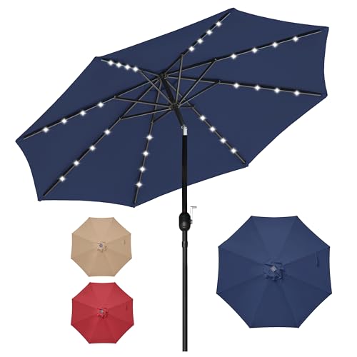 Simple Deluxe 9' Solar Umbrella 32 LED Lighted Patio Umbrella Table Market Umbrella for Garden, Deck, Backyard and Pool