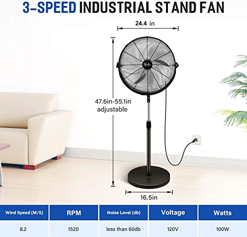 Simple Deluxe Pedestal Standing Fan, High Velocity, Heavy Duty Metal For Industrial, Commercial, Residential, Greenhouse Use, Black, 2Pack