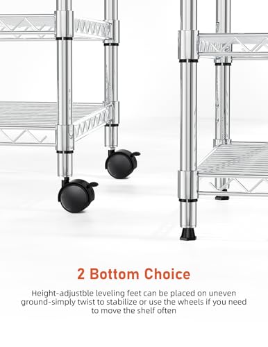 3-Tier Heavy Duty Foldable Metal Rack Storage Shelving Unit with Wheels Moving Easily Organizer Shelves Great for Garage Kitchen Holds up to 750 lbs Capacity, Black