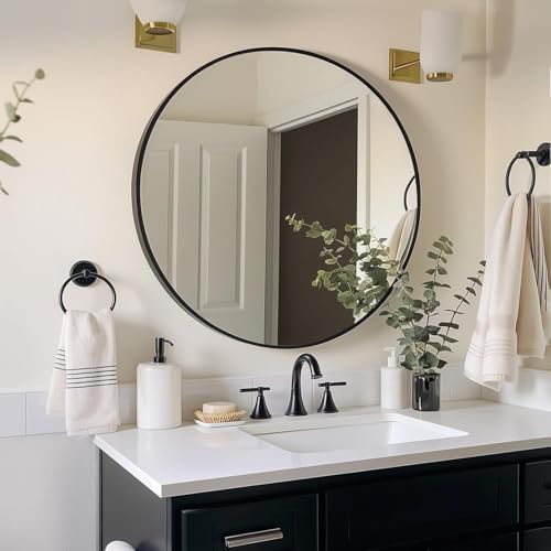 Simple Deluxe Black 20 Inch Circle Mirror