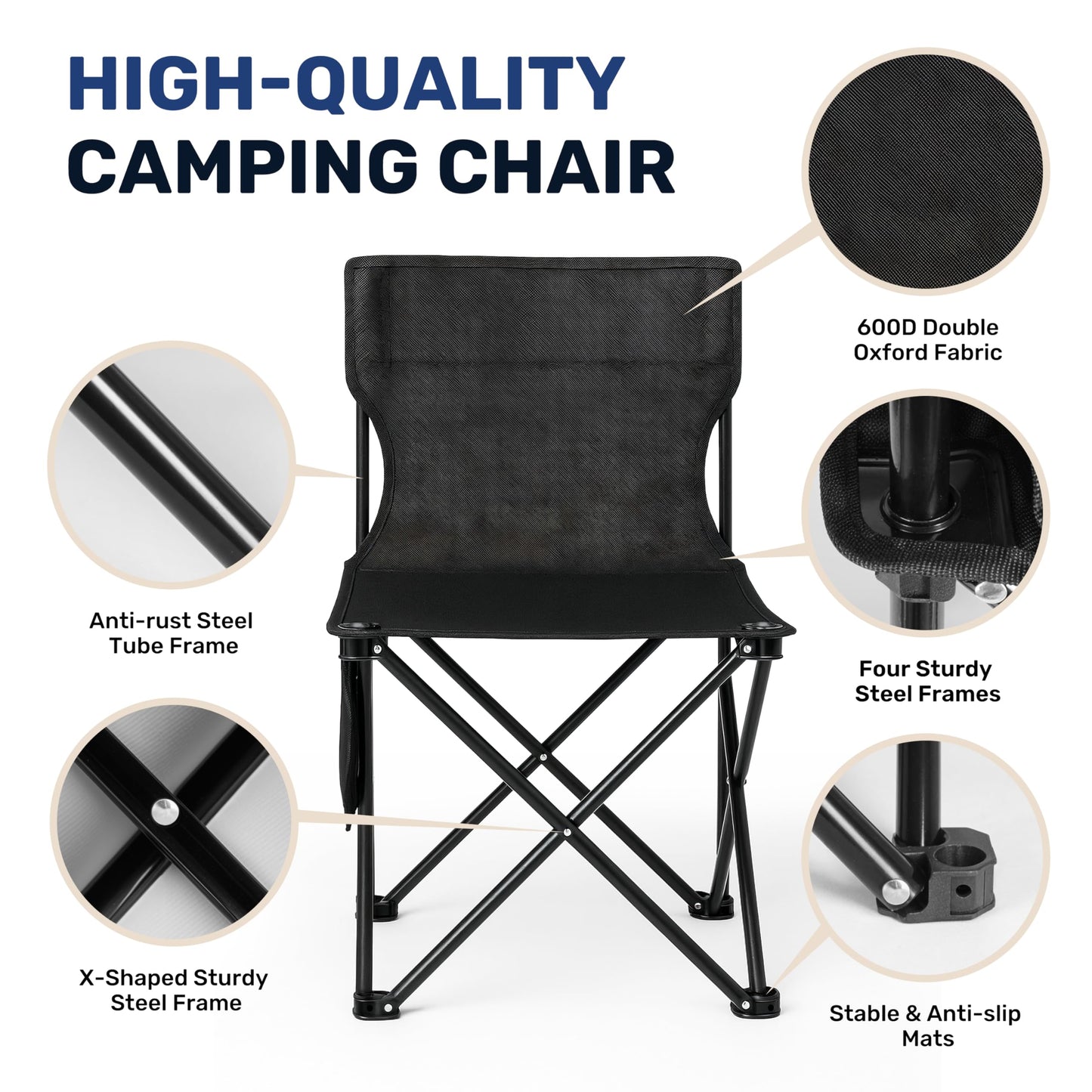Portable Folding Camping Chair with Canopy Shade, Heavy Duty Lounge Chair Folding Beach Chairs for Adults, Suitable for Outside, Beach and Patio-Support 220 LBS
