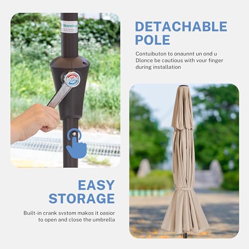 Simple Deluxe 9' Double-Layer Patio Umbrella with Push Tilt & Crank Lift, UV Protection Waterproof Sunshade for Pool/Beach/Garden Table (8 Sturdy Ribs)