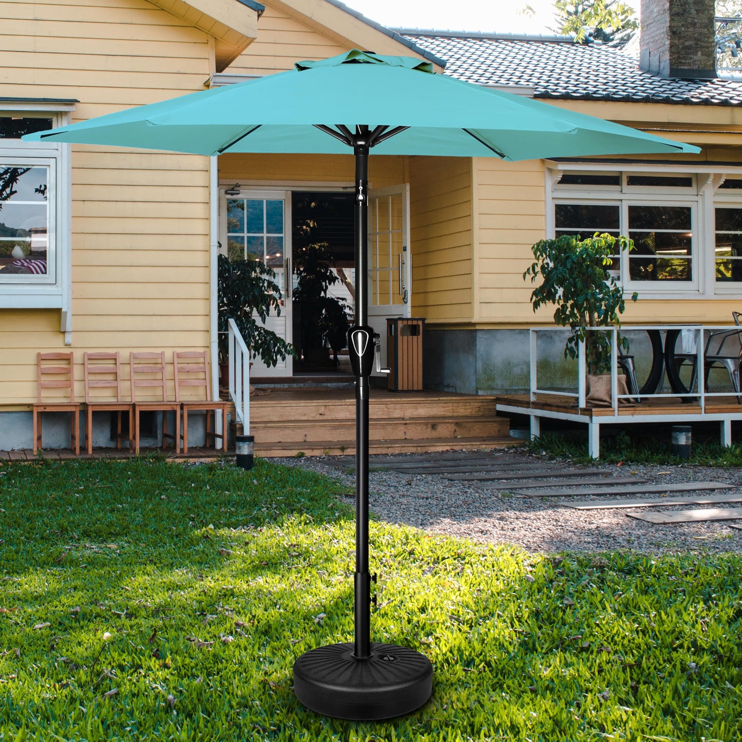 HealSmart 7.5ft Patio Umbrella with Push Button Tilt/Crank, Outdoor Table Market Yard Umbrella, 6 Sturdy Ribs for Garden, Deck, Backyard, Pool