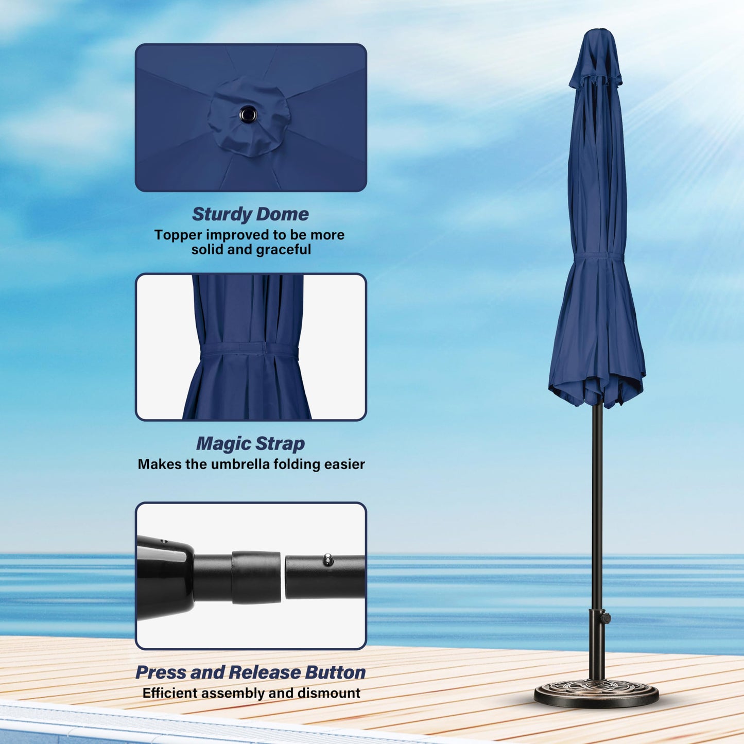YSSOA 9ft/10ft Outdoor Market Patio Umbrella with 8 Sturdy Ribs, Tilt/Crank Push Button for Garden, Deck, Backyard and Pool