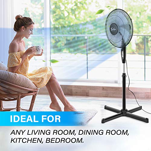 Simple Deluxe 16" Pedestal Fan for Bedroom, 75° Oscillating Standing Floor Fan with 3 Speeds, Powerful 20ft/s Airflow, Adjustable Height & Tilt, Remote Control, for Home & Office Group