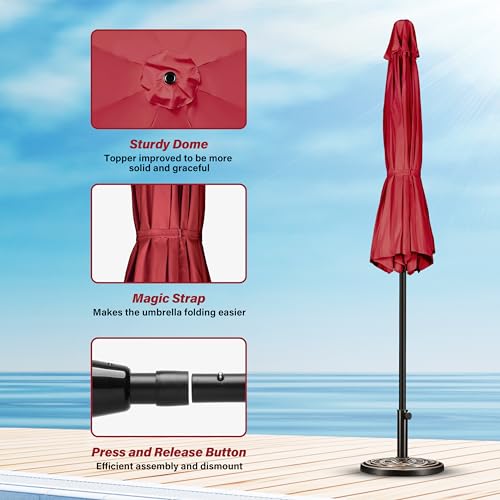 YSSOA 9ft/10ft Outdoor Market Patio Umbrella with 8 Sturdy Ribs, Tilt/Crank Push Button for Garden, Deck, Backyard and Pool