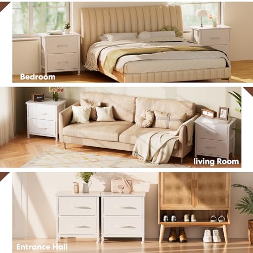 Simple Deluxe Nightstand 2 Drawers Dresser for Bedroom, Night Stand Set 2, 3-Tier Bedside Table with Fabric Bins, End Table for Living Room, Wood top Load-Bearing up to 44 lb