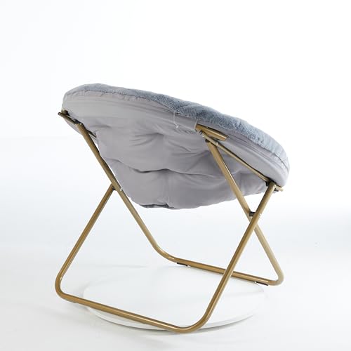 Simple Deluxe Cozy Chair, Faux Fur Saucer Chair for Bedroom, Comfy Foldable Moon Chair, Round Fluffy Chair for Living Room, Fuzzy Saucer Chairs for Adults Room, Gray