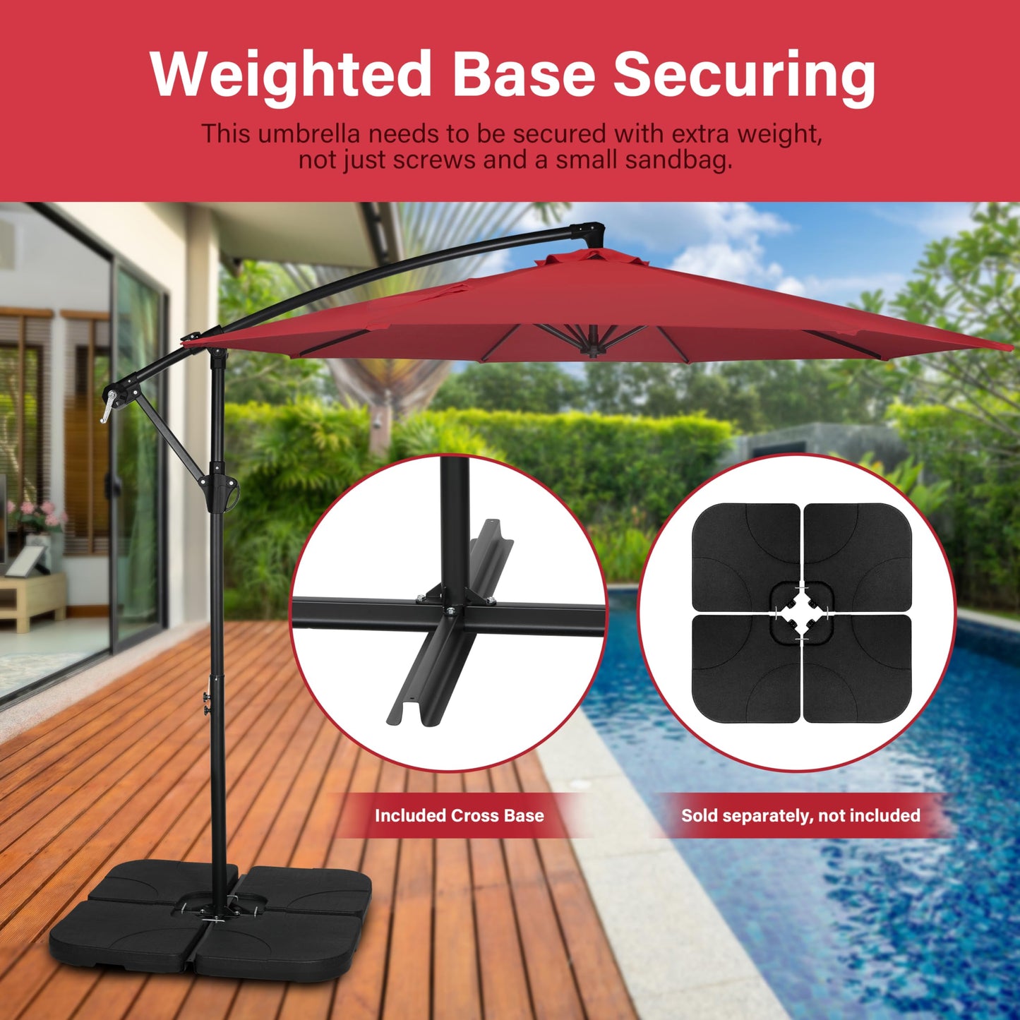YSSOA 10ft Cantilever Patio Umbrella, Offset Hanging Outdoor Market Umbrellas with Cross Base and Crank for Garden, Lawn and Deck