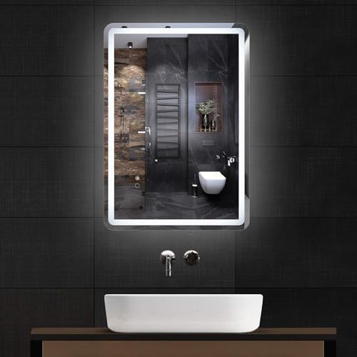 Simple Deluxe 36 x 28 Inch Large Wall Anti-Fog Dimmable LED Bathroom Vanity Makeup Mirror with White/Warm Light (Horizontal/Vertical), Transparent