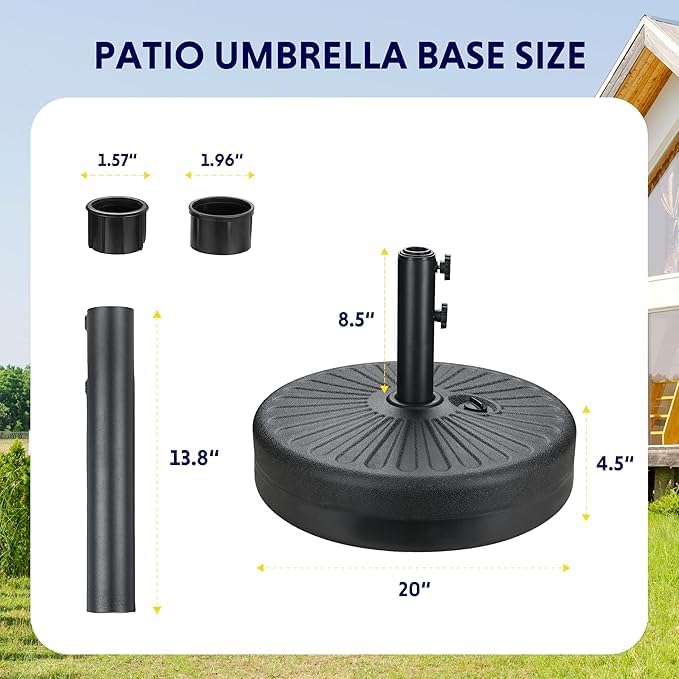 iPower 50LBS Capacity Patio Umbrella Base Heavy-Duty Round Stand Fillable Outdoor Umbrella Base Durable Holder Stand for Lawn, Patio, Deck, Black