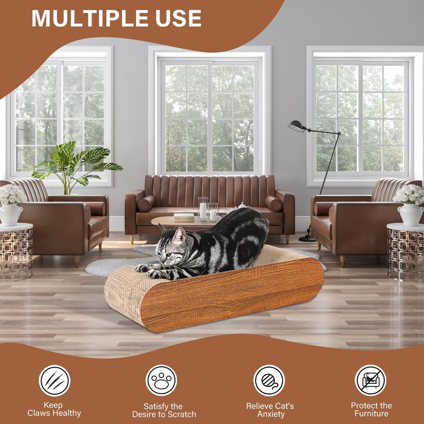 2 in 1 Cat Scratcher Cardboard Lounge Bed, Cat Scratching Pad, Durable Board Pads Prevents Furniture Damage,Large