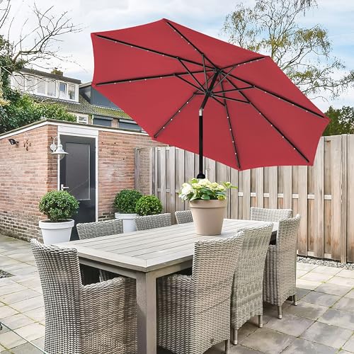 Simple Deluxe 9' Solar Umbrella 32 LED Lighted Patio Umbrella Table Market Umbrella for Garden, Deck, Backyard and Pool