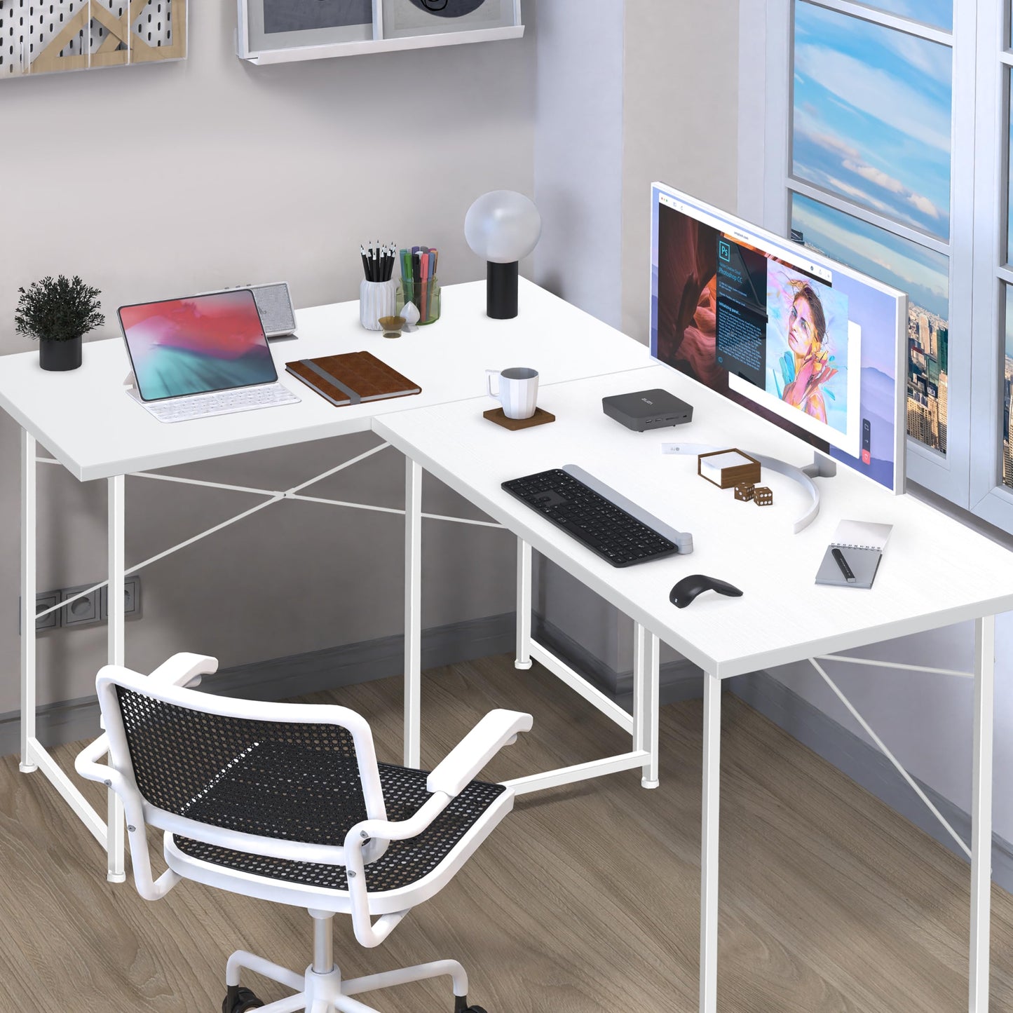 YSSOA Work Study Writing Student Kids Bedroom Wood Modern Simple Table with Headphone Hooks