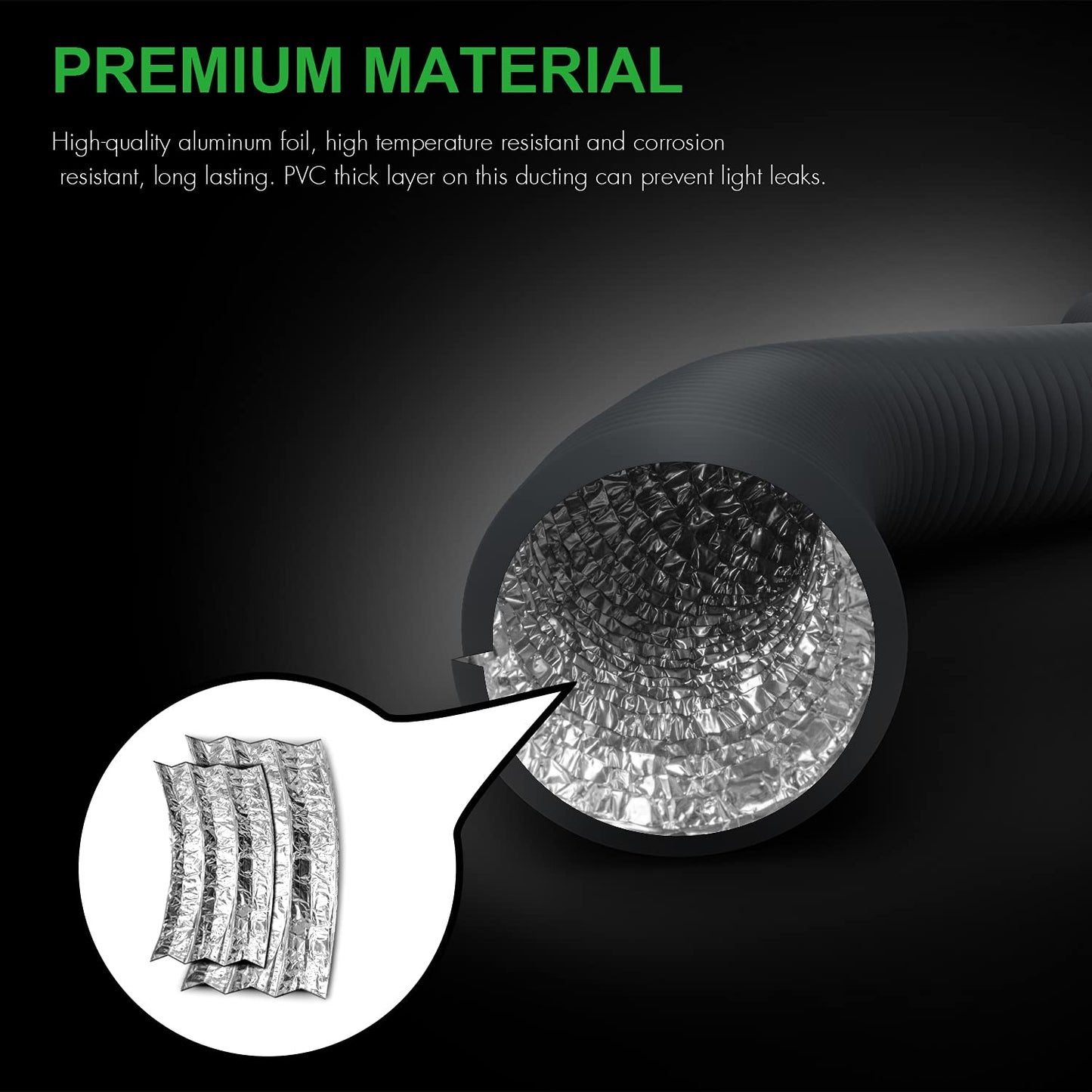 iPower Flexible 6 Inch 8 Feet Aluminum Ducting 4 Layer Protection Dryer Vent Hose for HVAC Heating Cooling Exhaust and Ventilation, 2 Clamps Included, Black