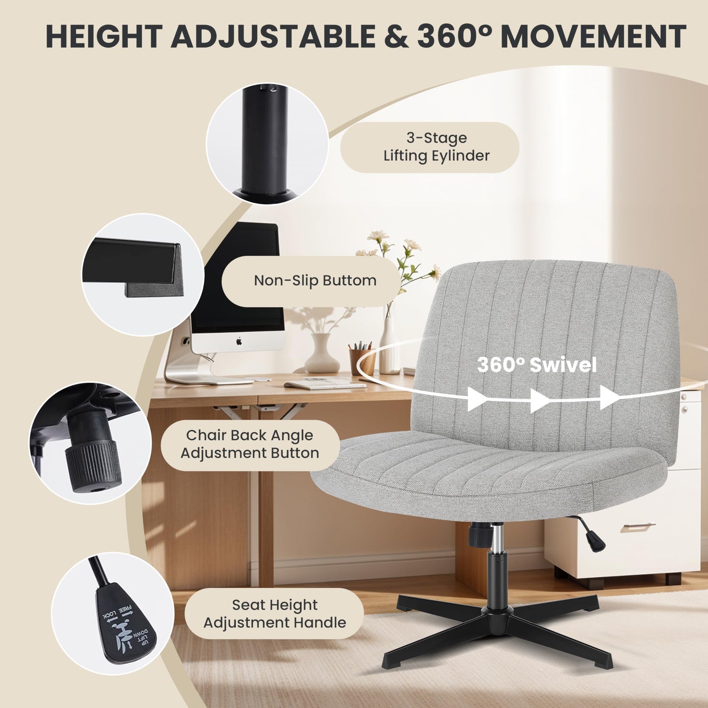 Simple Deluxe Vanity Chair with Back Criss Cross Chair with Back Home Office Desk Vanity Chairs