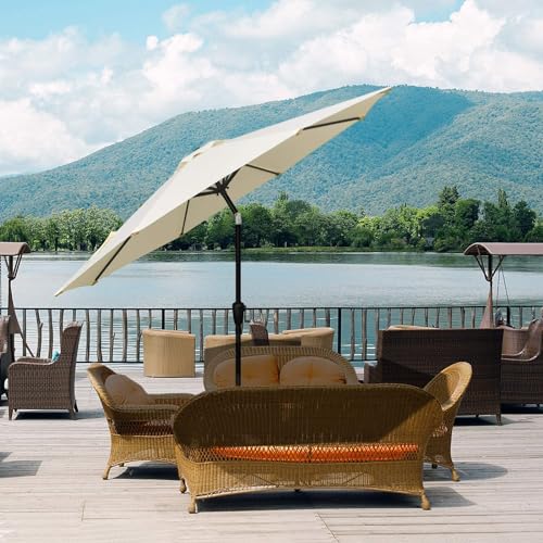 Simple Deluxe Patio Umbrella Outdoor, UV Protection Sunshade with Push Button Tilt/Crank and 8 Sturdy Ribs, for Table Garden Lawn Beach Pool