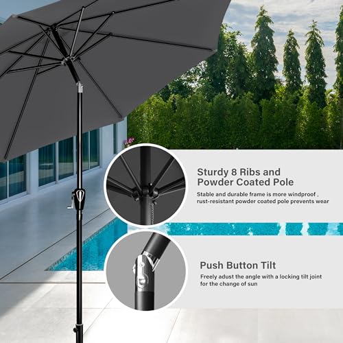 Simple Deluxe 9FT Outdoor Patio Umbrella Table Market Umbrella with Push Button Tilt and Crank, 8 Sturdy Ribs, UV Protection Waterproof for Garden, Lawn, Deck, Backyard, Pool