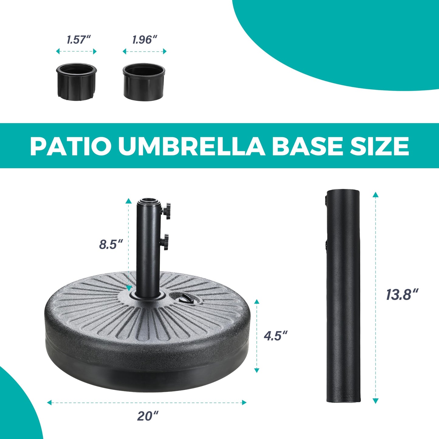 InfiniPower 20Inch 50Lbs Capacity Fillable Heavy Duty Umbrella Base Durable Stand for Outdoor Lawn, Patio, Deck, Poolside, Black
