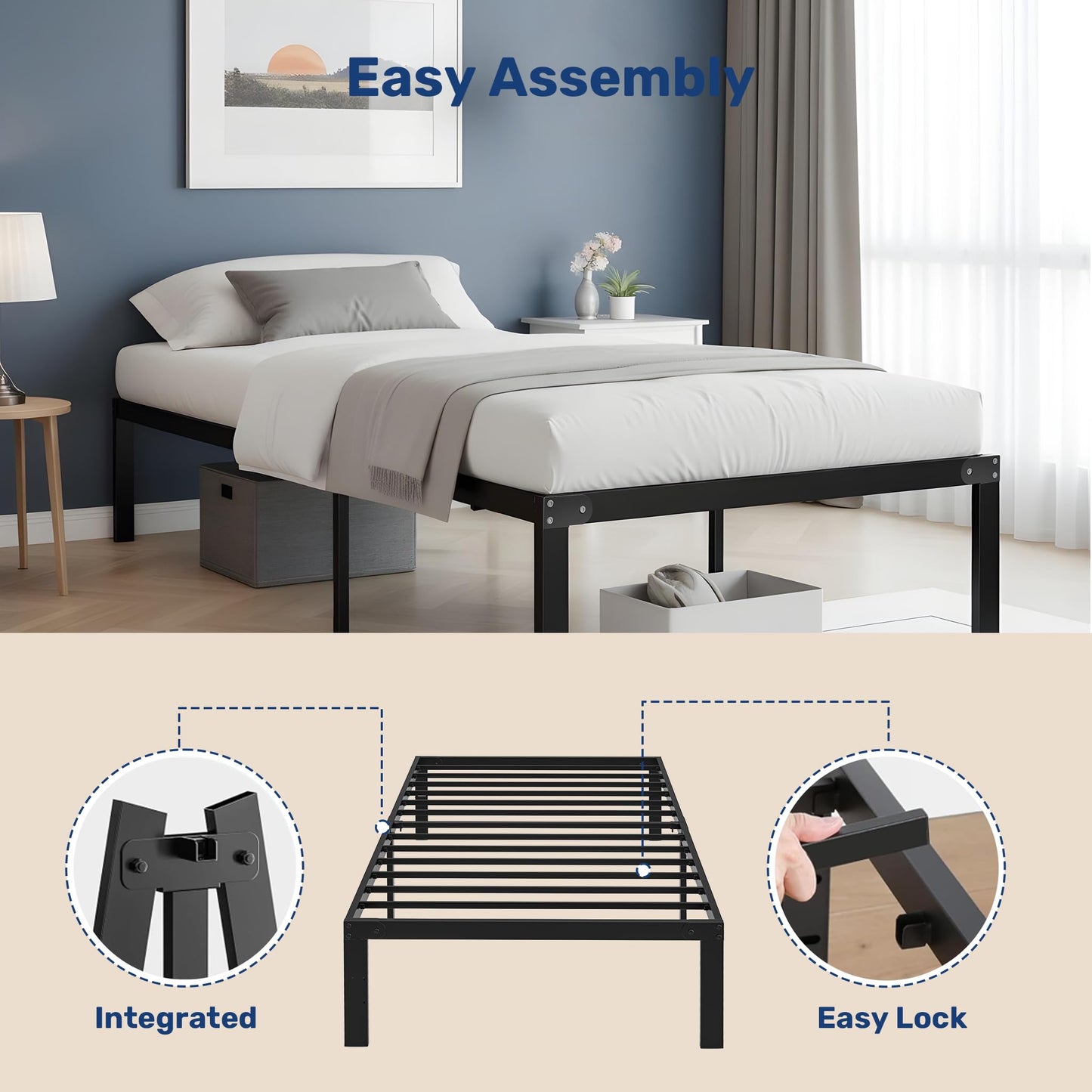 YSSOA Bed Frame, Space Under The Bed Heavy Duty Frame Bed