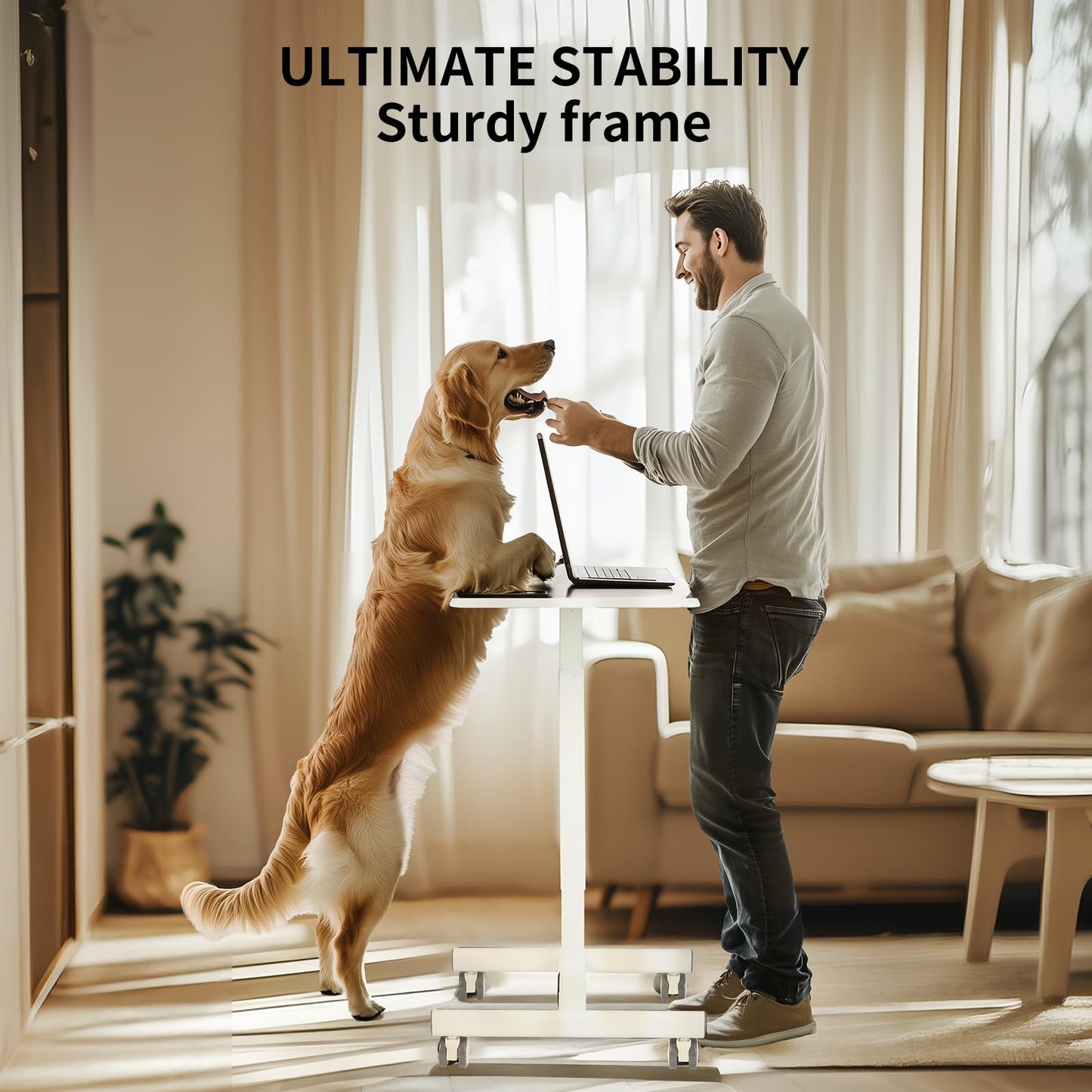 YSSOA Mobile Small Standing Desk - Rolling Desk with Adjustable Height and Lockable Wheels, Sit-Stand Laptop Table, Portable Computer Workstation
