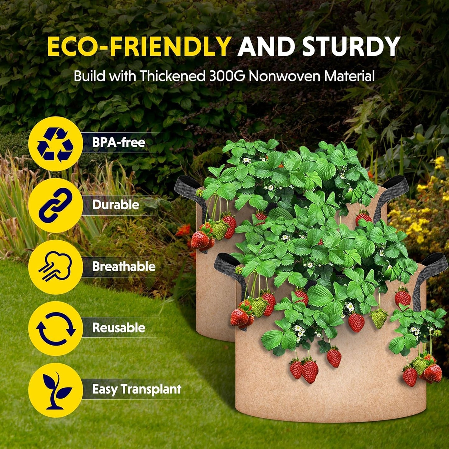 YSSOA Grow Bags Heavy Duty Thickened Nonwoven Aeration Fabric Pots with Handles, Cloth Pots for Plants, Vegetable, Flower, Tomato Potato