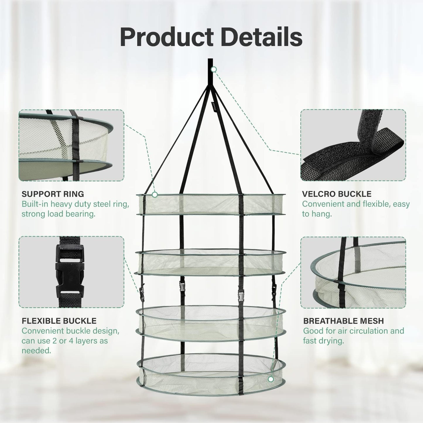 YSSOA Herb Drying Rack Zippered Hanging Dryer with Garden Pruning Shear and Hook for Hydroponics Herb, Plant, Seed, Bud