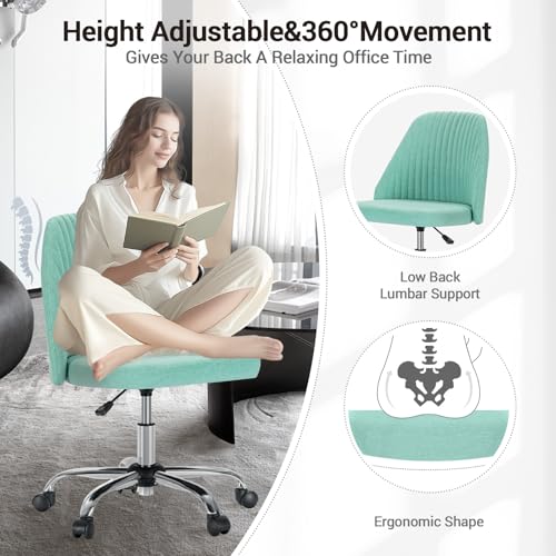 Simple Deluxe Office Desk Chair with Back and Wheels Computer Fabric Chair Armless Adjustable Height Comfy Vanity Chair with Swivel Rolling Home Chairs for Bedroom Adult